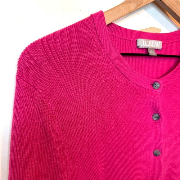 J.Crew Jackie Cardigan Sweater Size L Pink Preppy Cropped Fitted Classic Knit - Picture 6 of 10